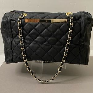 Great Condition! Black w/ gold tone fixtures faux leather pleated front satchel.